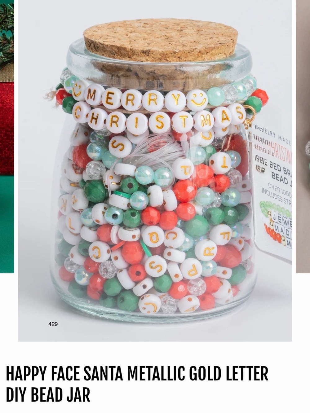 *new* Happy Face Santa Metallic Gold Letter DIY Bead Jar